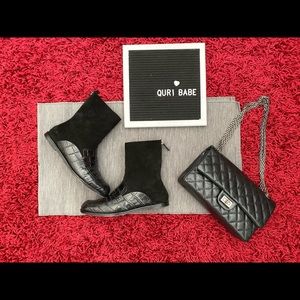 💯Auth LOEWE Black Calfskin Loafer Sock Ankle Boot